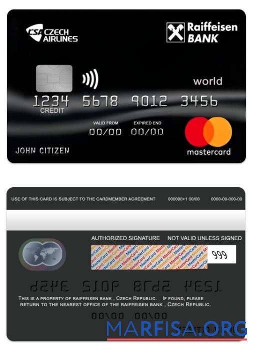 Blank Czech Republic Raiffeisen bank world mastercard template